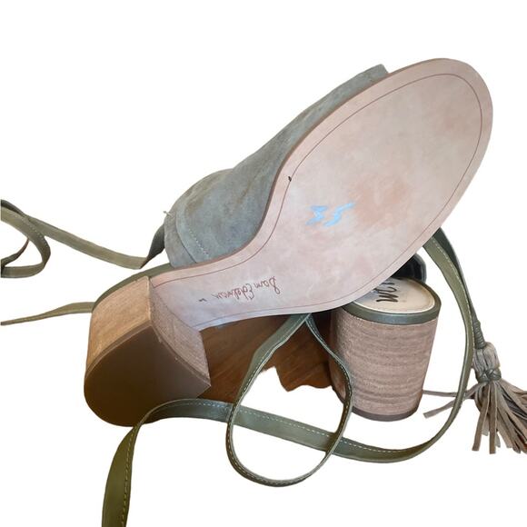 Sam Edelman Mule Sandals SAMPSON Suede leather Peep Toe Tassel Ankle Tie Green - Picture 6 of 6